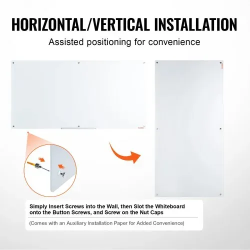 VEVOR Magnetisches Glas-Whiteboard, Wandtafel Trocken Abwischbare Tafel 1829 x 915 cm, Wandmontiertes Weißes Glasboard ohne Rahmen, mit Stiftablage, einem Radiergummi& 2 Stiften, Magnettafel Weiß – Bild 3