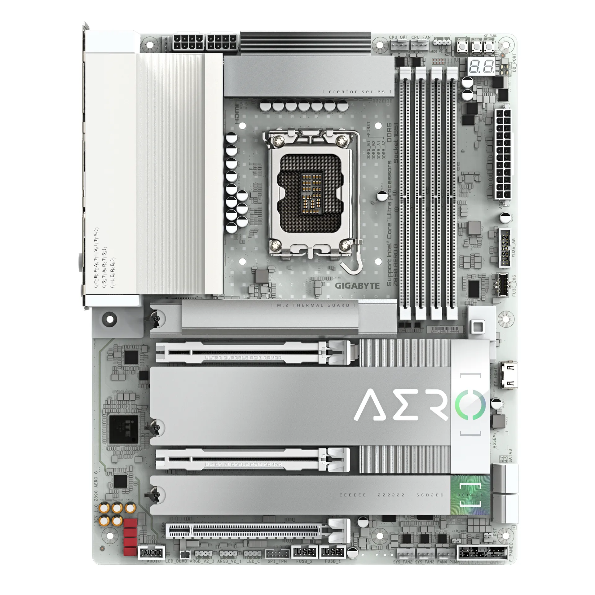 GIGABYTE Z890 AERO G Mainboard - Unterstützt Intel Core Ultra (Serie 2) CPUs, 16+1+2 Phasen VRM, bis zu 8800MHz DDR5 (OC), 1xPCIe 5.0 + 4xPCIe 4.0, Wi-Fi 7, 2.5GbE LAN, Thunderbolt 4 – Bild 2