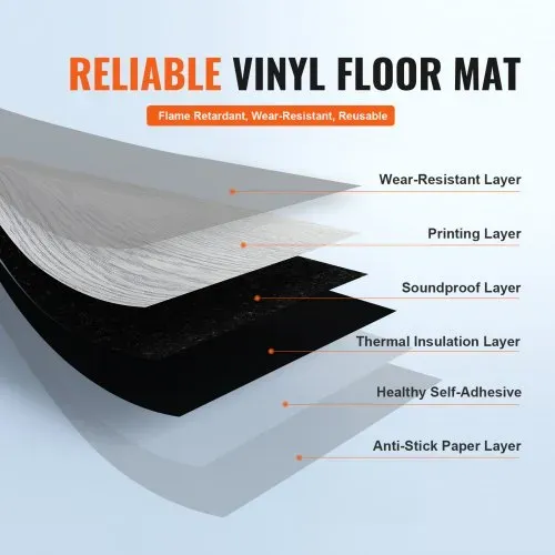 VEVOR Selbstklebende Vinyl-Bodenfliesen, 91,4 x 15,2 cm, 20 Stk., 0,62 mm dick, abziehen und aufkleben, hellgraue Holzmaserung, DIY-Bodenbelag für Küche, Esszimmer, Schlafzimmer und Badezimmer – Bild 2