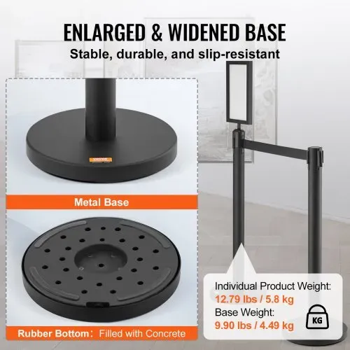 VEVOR Personenleitsystem Absperrband Absperrständer 6-teilig, 2 m x 48 mm Schwarzer Einziehbarer Gürtel, Personenleitsystem Absperrpfosten mit Schildern für Flughäfen, Messen, Wettkampforte usw. – Bild 2