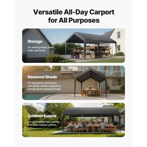 VEVOR Carport, 3,05x6,09x2,87 m Autoüberdachung, tragbare Zeltgarage, verzinkter Autounterstand, Garagenzelt UV-beständig, Ganzjahresschutz, Lagerschuppen, Ideal für Auto, Boot, Motorrad – Bild 6