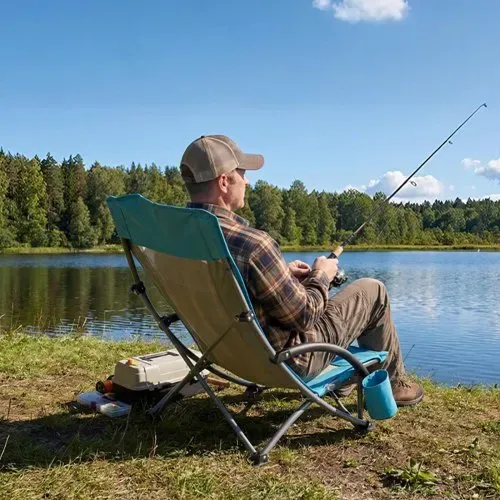 VEVOR Campingstuhl Faltstuhl 150 kg Belastbar, Anglerstuhl mit Hoher Rückenlehne für Erwachsene, Klappstuhl mit Becherfach & Netzrückenlehne & Tragetasche für Outdoor-Aktivitäten Angeln Hellblau – Bild 7