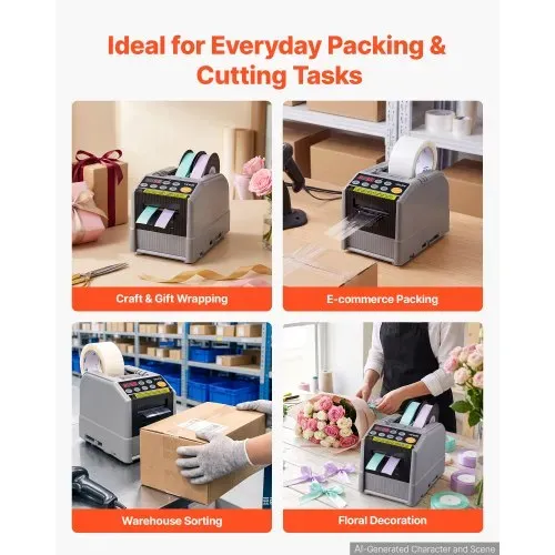 VEVOR Automatischer Klebebandspender mit 5-999mm Einstellbare Schnittlänge, Elektrischer Klebebandschneider für Verpackung Lagerung, 6-60mm Bandbreite, Geeignet für Bänder & Schleifen, Tastensteuerung – Bild 5