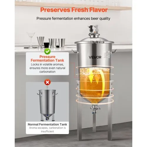 VEVOR konischer Gärbehälter Edelstahl 30 L Gärtank für Heimbrauen, Gärkessel mit konischem Boden & Verlängerungsbeinen & Deckel & Griff & Thermometer, Gärfass für Wein- und Biergärung VEVOR konischer Gärbehälter Edelstahl 30 L Gärtank für Heimbrauen, Gärkessel mit konischem Boden & Verlängerungsbeinen & Deckel & Griff & Thermometer, Gärfass für Wein- und Biergärung