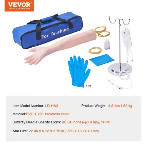 VEVOR Phlebotomie-Kit, IV Übungsarm Übungssätze, Phlebotomie-Arm-Praxis-Kit 560 x 130 x 70 mm, Trainingsarm für Intravenöse Injektion Inkl. IV-Ständer, Infusionsschlauch, Aderpresse usw. – Bild 6