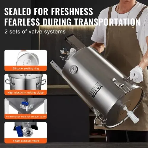 VEVOR Bierbrauanlage Bierbraugerät Edelstahl 30 L Bierfermenter, Braueimer-Fermenter zum Brauen, Heimbrauzubehör mit Sockel, Kessel-Suppentopf inkl. Deckel, Griff, Ventil, Zapfhahn – Bild 2