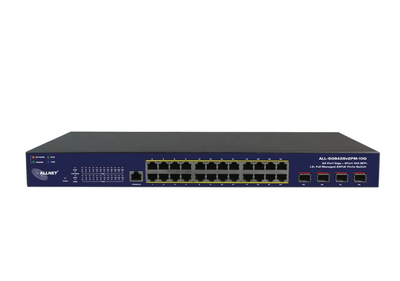 ALLNET Switch smart managed Layer2 28 Port • 24x 1 GbE • PoE Budget 400W • 4x SFP+ • 19" • Lüfterlos • ALL-SG8428v2FPM-10G – Bild 2