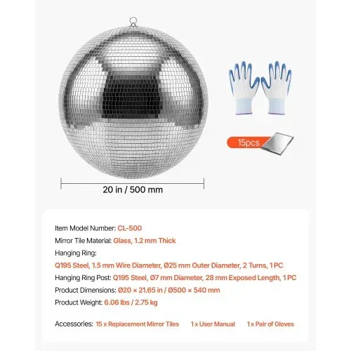 VEVOR Spiegelkugel Discokugel Mirrorball 500 mm Diskokugel mit Aufhängering, für Party- & Heimdekoration DJ Tanzclub, Equipment für Lichteffekte & Partybeleuchtung, 360°-Reflexion, Wiederverwendbar – Bild 6