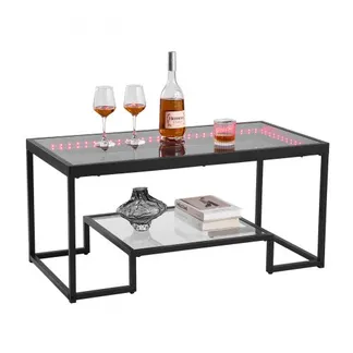VEVOR Couchtisch Beistelltisch aus gehärtetem Glas mit Beleuchtung, rechteckiger Glastisch mit zwei Ebenen & offenem Stauraum, Kaffeetisch aus Metall für Wohnzimmer Büro 100 x 51 x 48 cm Schwarz VEVOR Couchtisch Beistelltisch aus gehärtetem Glas mit Beleuchtung, rechteckiger Glastisch mit zwei Ebenen & offenem Stauraum, Kaffeetisch aus Metall für Wohnzimmer Büro 100 x 51 x 48 cm Schwarz