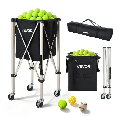 VEVOR Tennisballwagen Faltbar, Tennisballkorb für 200 Tennisballs, Klappbarer Ballwagen mit Rahmen aus Edelstahl & Tragetasche, Mobiler Ballkorb mit Rollen für Training Verein Aufbewahrung, Schwarz VEVOR Tennisballwagen Faltbar, Tennisballkorb für 200 Tennisballs, Klappbarer Ballwagen mit Rahmen aus Edelstahl & Tragetasche, Mobiler Ballkorb mit Rollen für Training Verein Aufbewahrung, Schwarz