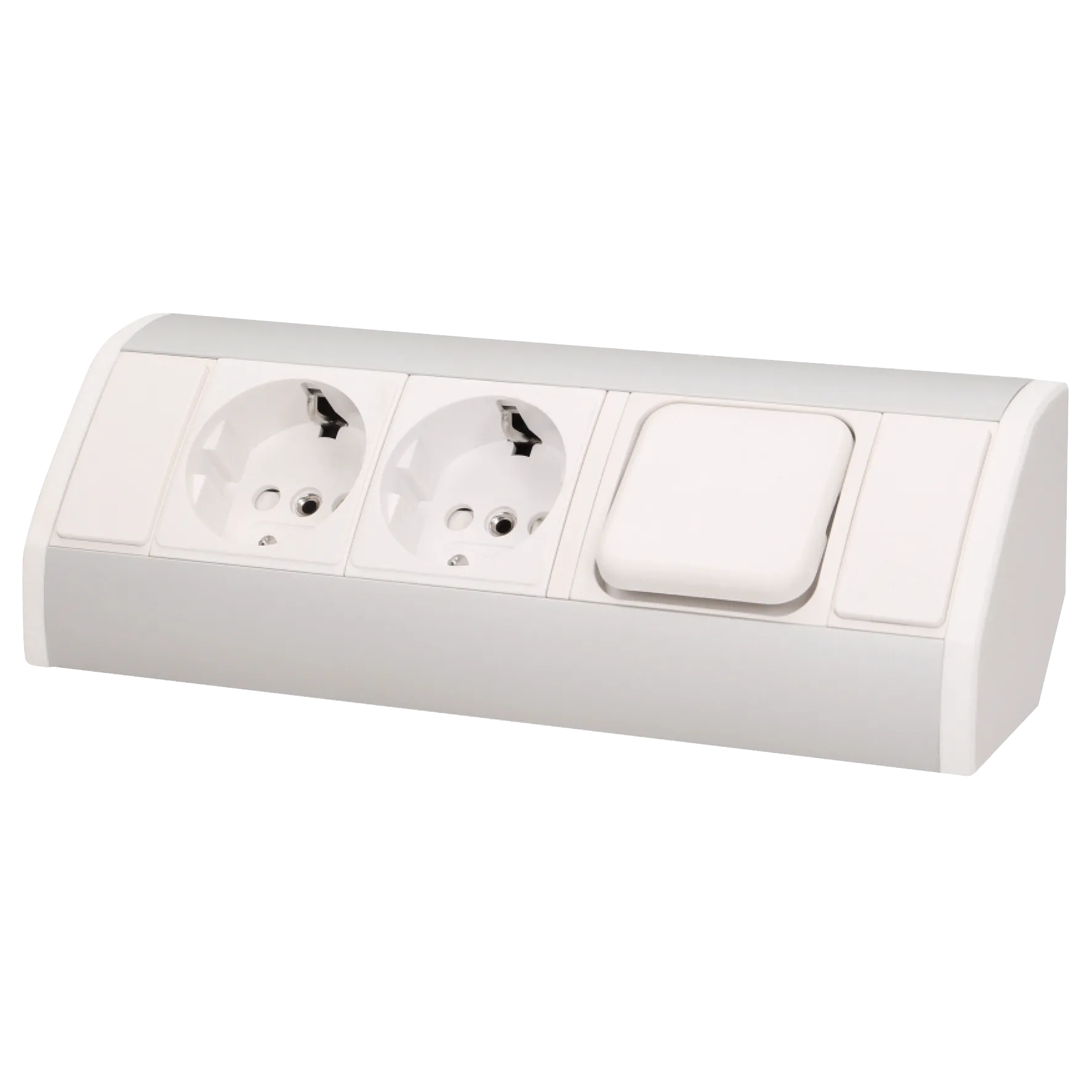 Steckdosenblock Aufbau, silber-weiß, 2fach, ein Schalter, 3680W – Bild 2