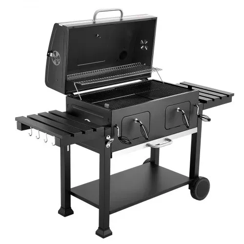 VEVOR Holzkohlegrill 0,50 m² Kohlegrillwagen mit 2 Anhebbaren Holzkohleschalen und Klappbaren Seitentischen, Hitzebeständiger, Pulverbeschichteter Stahlgrill für Terrassen- und Gartenpartys – Bild 10