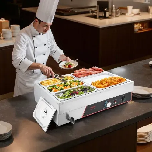 VEVOR kommerzieller Speisenwärmer mit 6 Behälter (1/3-Größe) & Netzkabel, 1500 W Buffetwärmer Edelstahl, Buffetbehälter Buffet-Wasserbad Speisenwärmstation für Restaurants Partys Buffets – Bild 7