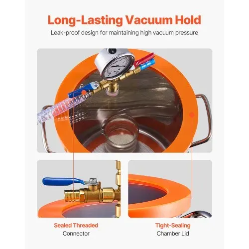 VEVOR 11,36L Vakuumkammer & 3,5 CFM Pumpe, Edelstahlkammer, einstufiges Vakuumpumpen-Entgasungskammerset, mit Acryldeckel, Öl, 1,5 m Schlauch, Vacuum Pump Kit zum Entgasen von Harz-Silikon-Epoxiden – Bild 2
