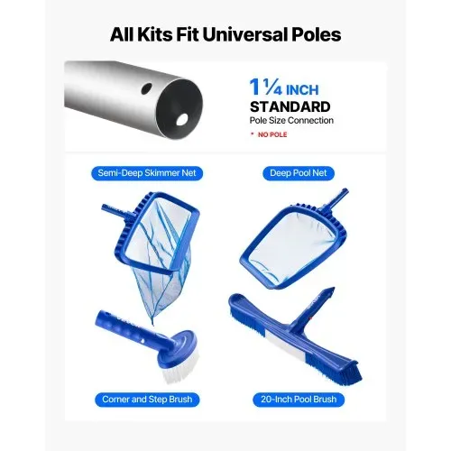 VEVOR Reinigungsset für Pools inkl. 2 abnehmbaren Bürstenköpfen (51/14 cm) & 2 Pool-Skimmernetzen, Reinigungswerkzeugset für eingebaute/oberirdische Pools für Blätter, feines Netz, keine Stangen VEVOR Reinigungsset für Pools inkl. 2 abnehmbaren Bürstenköpfen (51/14 cm) & 2 Pool-Skimmernetzen, Reinigungswerkzeugset für eingebaute/oberirdische Pools für Blätter, feines Netz, keine Stangen