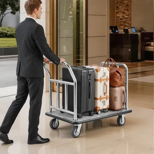 VEVOR Hotelgepäckwagen, 340 kg Tragkraft, Plattformwagen mit abnehmbarem Vorderrahmen, Parkservicewagen mit Teppichboden & 15 cm großen Gummirädern, ideal für Hotels, Eigentumswohnungen, Resorts – Bild 7