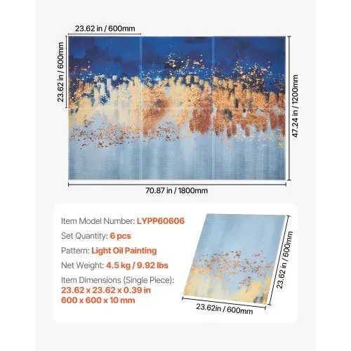VEVOR 6er-Pack Akustikpaneele, 1800x1200x10 mm, Akustik Wandpaneele, selbstklebende dekorative Schalldämpfungs- & Absorptionsplatten für Zuhause, Büro, Studio, Spielzimmer, Theater, Gemälde – Bild 6