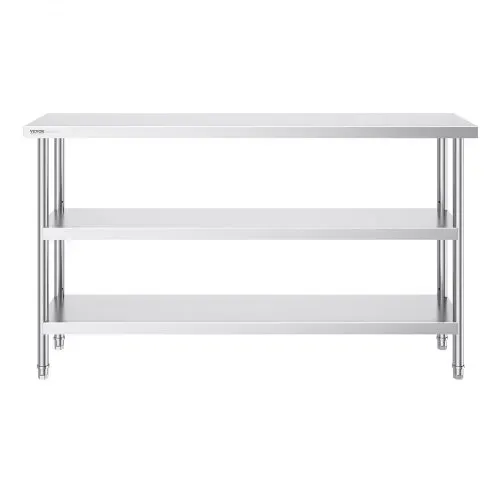 VEVOR Lebensmittel-Zubereitungstisch aus Edelstahl, gewerblicher Küchenarbeitstisch, mit 2 verstellbaren Unterregalen, Zubereitungstisch für Grill, Küche, Zuhause und Garage 356 x 1524 x 864 mm – Bild 10