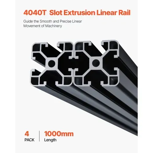 VEVOR 4er Set Aluprofil 1000 mm T-Nut 4040 Aluminium Profil, eloxierte Linearschiene nach europäischem Standard, Nutenprofil für 3D-Drucker, CNC-Maschine DIY, Lasergravur, Schwarz VEVOR 4er Set Aluprofil 1000 mm T-Nut 4040 Aluminium Profil, eloxierte Linearschiene nach europäischem Standard, Nutenprofil für 3D-Drucker, CNC-Maschine DIY, Lasergravur, Schwarz