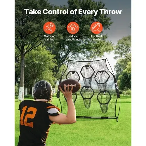 VEVOR Fußballtrainer Wurfnetz Übungsnetz (274 x 106 x 243 cm) mit 6 Zieltaschen & tragbarer Aufbewahrungstasche & Gurten, Wurfziel-Training für die Passgenauigkeit des Quarterbacks, Schwarz VEVOR Fußballtrainer Wurfnetz Übungsnetz (274 x 106 x 243 cm) mit 6 Zieltaschen & tragbarer Aufbewahrungstasche & Gurten, Wurfziel-Training für die Passgenauigkeit des Quarterbacks, Schwarz