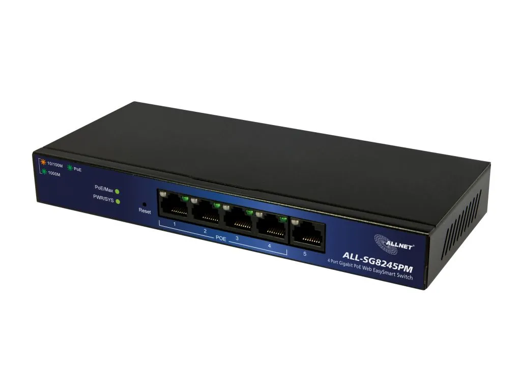 ALLNET Switch smart managed 5 Port Gigabit 60W / 4x PoE+ / 1x LAN / Lüfterlos „ALL-SG8245PM“ ALLNET Switch smart managed 5 Port Gigabit 60W / 4x PoE+ / 1x LAN / Lüfterlos „ALL-SG8245PM“