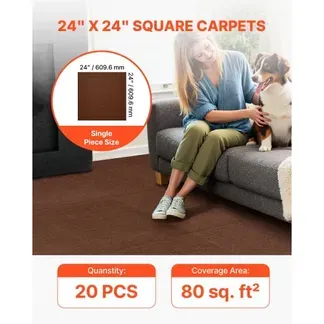 VEVOR Teppichfliesen 609,6 x 609,6 x 5 mm, 20er-Pack, selbstklebender Teppichboden mit Fläche von 7,4 m², Teppich Bodenbelag, einfacher DIY-Austausch für Wohnzimmer und Büro, Dunkelbraun VEVOR Teppichfliesen 609,6 x 609,6 x 5 mm, 20er-Pack, selbstklebender Teppichboden mit Fläche von 7,4 m², Teppich Bodenbelag, einfacher DIY-Austausch für Wohnzimmer und Büro, Dunkelbraun