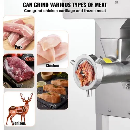 VEVOR kommerzieller Fleischwolf 9,98 kg/min elektrischer Fleischwolf 2200 W mit Klingen & Mahlplatten, Wurstmaschine, gewerblicher Fleischwolf aus Edelstahl für Küche Restaurant Metzgerei – Bild 3