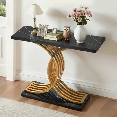 VEVOR Konsolentisch Eingangtisch hinter dem Sofa (100 x 30 x 81 cm / L x B x H), rechteckiger Beistelltisch aus MDF + Stahlrohre für Flur Schlafzimmer Wohnzimmer Foyer, Flurtisch Golden – Bild 7