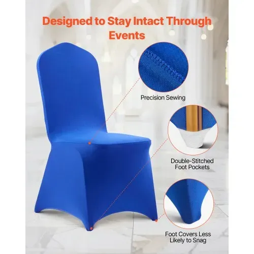 VEVOR Stuhlhussen Stuhlbezug 50 Stk. waschbarer & abnehmbarer Stuhlüberzug aus Polyester-Spandex für Hochzeitsfeiern Esszimmerbankette Restaurant, passend für Stühle (51 x 45 x 95 cm) Königsblau – Bild 5