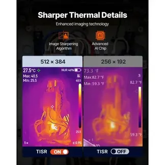 VEVOR Wärmebildkamera, TISR Superauflösung 512 x 384, Thermokamera mit 2MP visueller Kamera, 256 x 192 IR-Auflösung, 25 Hz Bildwiederholfrequenz, -20 °C bis 550 °C, 4 Bildmodi & 7 Farbpaletten VEVOR Wärmebildkamera, TISR Superauflösung 512 x 384, Thermokamera mit 2MP visueller Kamera, 256 x 192 IR-Auflösung, 25 Hz Bildwiederholfrequenz, -20 °C bis 550 °C, 4 Bildmodi & 7 Farbpaletten
