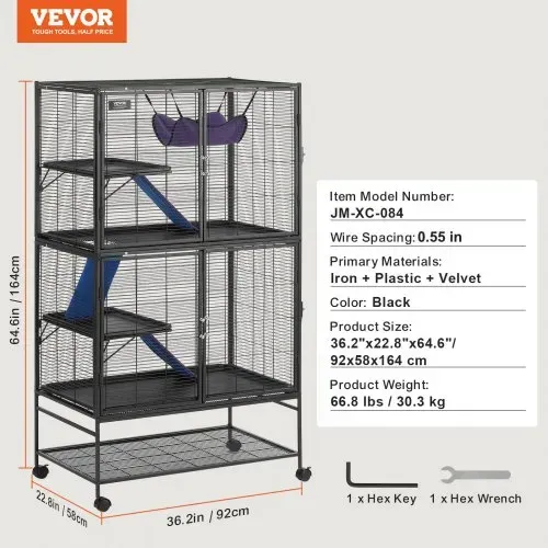 VEVOR 64,6" rollender Frettchenkäfig aus Metall, großer 4-stöckiger Critter Nation-Käfig, Kleintierkäfig mit Rampen und Tablett, einfach aufzubauen für Hausratten, Hamster, Meerschweinchen, Chinchillas, Eichhörnchen, Igel, Hasen – Bild 6