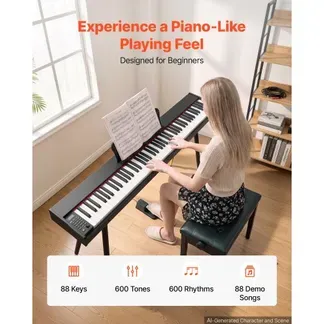 VEVOR Digitalpiano 88 Halbgewichtete Tasten Standardgröße E-Piano Schwarz für Anfänger, 600 Klangfarben, 600 Rhythmen, USB, MIDI, Audioausgang, Kopfhörerbuchse, Sustain-Pedal und HiFi-Lautsprechern VEVOR Digitalpiano 88 Halbgewichtete Tasten Standardgröße E-Piano Schwarz für Anfänger, 600 Klangfarben, 600 Rhythmen, USB, MIDI, Audioausgang, Kopfhörerbuchse, Sustain-Pedal und HiFi-Lautsprechern