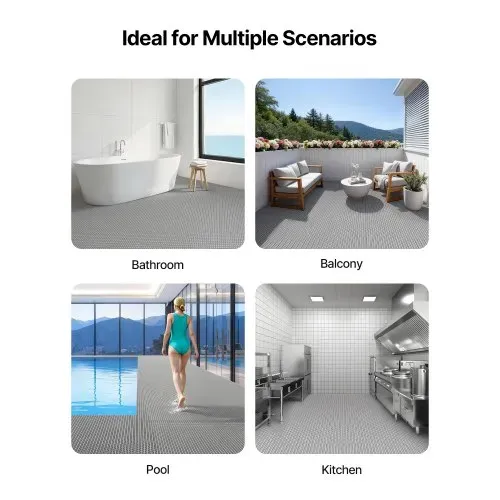 VEVOR Drainagematte PVC (90 cm x 300 cm), Rutschfeste PVC-Bodenmatte Spritzschutzmatte für Nassbereiche, Hohlmattenrolle, Antirutschmatte für Schwimmbäder, Terrassen, Badezimmer & Toiletten, Grau – Bild 5