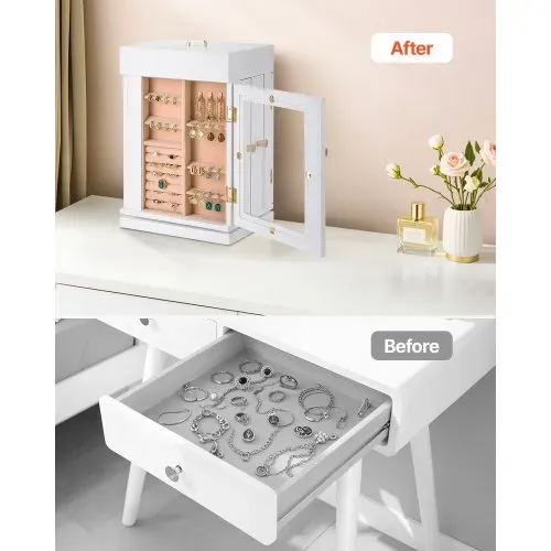 VEVOR Schmuckkästchen 360° drehbarer Schmuckkasten mit magnetischer Tür & Acrylfenster & 4 integrierten Halskettenhaken, Aufbewahrungskoffer mit Metallgriffen, Bodenpolster & weichem Samtfutter – Bild 4