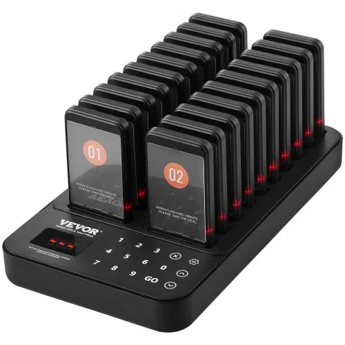 VEVOR Restaurant-Pager-System, kabelloses Warteschlangensignal mit 400 m Reichweite, Piepser zur Rufannahme von Gästen mit Vibration und Blinken, 20 Pager für Imbisswagen, Kirche, Kindergarten VEVOR Restaurant-Pager-System, kabelloses Warteschlangensignal mit 400 m Reichweite, Piepser zur Rufannahme von Gästen mit Vibration und Blinken, 20 Pager für Imbisswagen, Kirche, Kindergarten