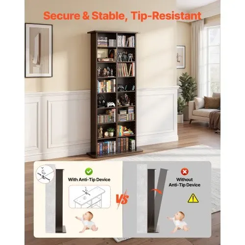 VEVOR Medienregal, 8-lagiges CD-Regal, 559x222x1295 mm, Multimedia-Aufbewahrung für CDs, DVDs, Bücher & Spiele, Raumteiler Schrank mit 16 Fächern für Wohnzimmer, Homeoffice, Aufnahmeraum – Bild 3