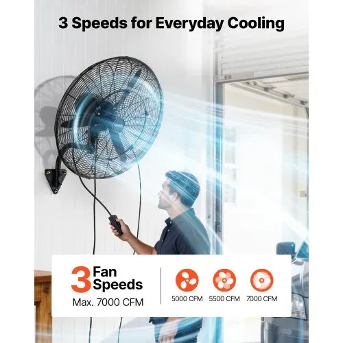 VEVOR 110W Industrieller Wandventilator 67cm, 7m/s Oszillierender Wandlüfter mit 3 Stufen Nebel & Verstellbarem Neigungswinkel, Gewerblicher Industrieventilator für Werkstatt Garage Lager Gym, Schwarz – Bild 3