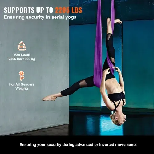 VEVOR Aerial Yoga Hängematte Set 8 x 2,8 m, Lila Aerial Yoga Swing Air Fliegen, Indoor Aerial Yoga Hammock Swing 1000 kg Max. Tragfähigkeit, inkl. Yoga-Socken & Stahlkarabiner & Alu-Drehgelenk – Bild 2