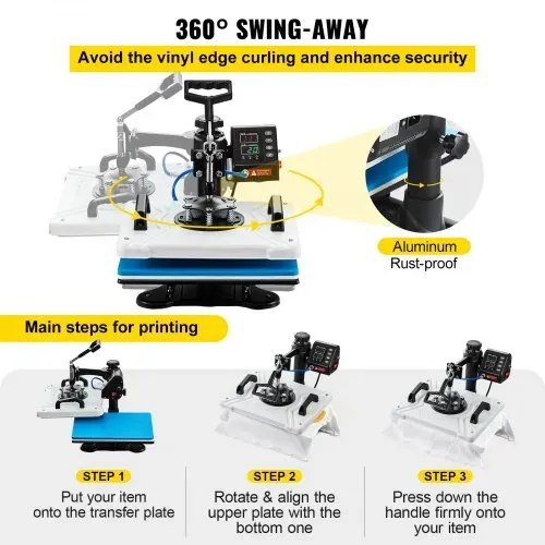 VEVOR 10 in 1 Hitzepresse 38 x 30 cm Transferpresse 360-Grad-Drehbar Multifunktionale Sublimation Weiß Textilpresse Heißpresse Maschine T-Shirtpresse Becherpresse Tassenpresse für Hüten Tellern Tassen – Bild 5