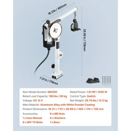 VEVOR Krabbenkorb-Hebevorrichtung, 12 V DC 1200 W, Seilwinde 90 kg Hubkapazität, Leitungsgeschwindigkeit von 35 m/min, 360° Rotation, Krabbentopfzieher für Krabben-, Garnelen-, Hummerfallen – Bild 6