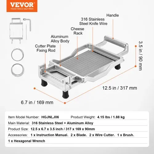 VEVOR Käseschneider mit Draht, 0,39" und 0,78" Cheeser Butterschneideklinge, abnehmbarer Käsehobeldraht, kommerzieller Käsehobel aus Aluminiumlegierung mit Messerdraht aus 316 Edelstahl, zum Kochen in der Küche – Bild 6