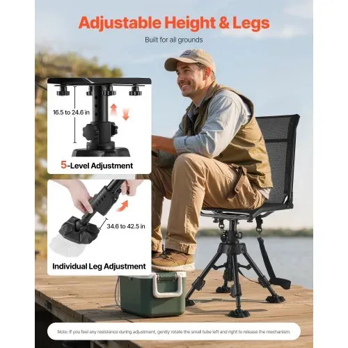 VEVOR Faltstuhl Campingstuhl Anglerstuhl mit Stahlrahmen, höhenverstellbarer Klappstuhl Gartenstuhl (158 kg belastbar) 360° geräuschlos drehbar, 420-625 mm (Sitzhöhe) für Picknick Garten Outdoor – Bild 3