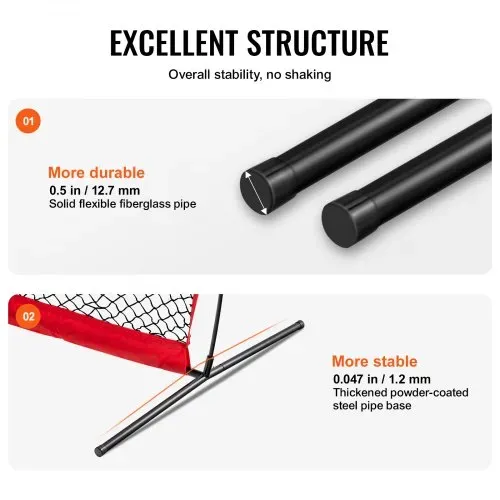 VEVOR L-Typ für Schlägerkäfig 240 x 106 x 214 cm Baseball- und Softball-Sicherheitsschirm Körperschutz Tragbarer Schlagschirm mit Tragetasche & Bodenpfählen, Outdoor Baseball-Pitching-Netz Rot – Bild 3