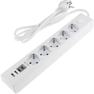 Steckdosenleiste mit Ladebuchsen für USB USB-A /USB-C,5-fach, weiß, 1,5m Kabel Steckdosenleiste mit Ladebuchsen für USB USB-A /USB-C,5-fach, weiß, 1,5m Kabel