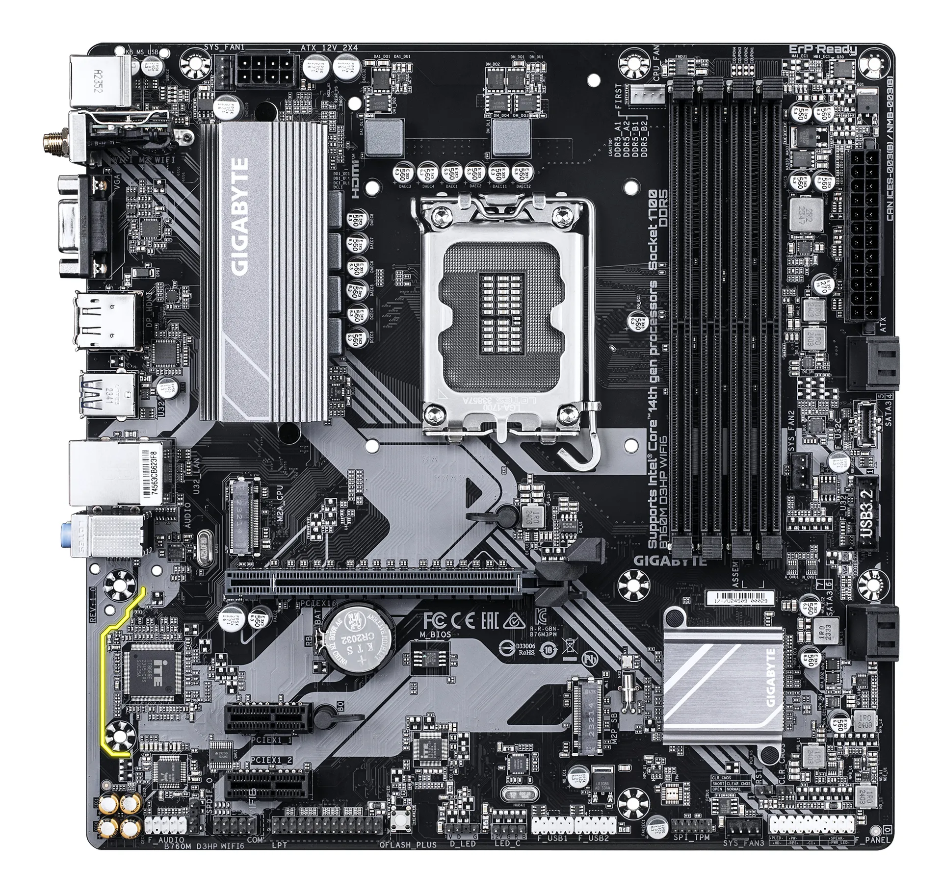 GIGABYTE B760M D3HP WIFI6 Mainboard – Unterstützt Intel Core Prozessoren der 14. Generation, digitales 4+1+1 Phasen VRM, bis zu 5600 MHz DDR5, 2x PCIe 4.0 M.2, Wi-Fi 6, GbE LAN, USB 3.2 Gen 1 – Bild 2