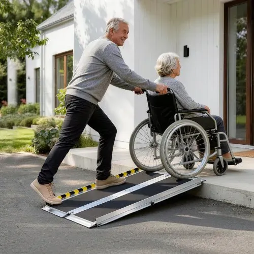 VEVOR Rollstuhlrampe Faltbar 915x736,6mm, 362,9kg Belastbare Schwellenrampe mit Rutschfester Oberfläche, Tragbare Alu-Auffahrschiene, Auffahrrampe für Rollstuhl Scooter Türschwelle Bordsteine Treppen – Bild 7