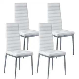 VEVOR moderner Esszimmerstuhl (4 Stk.) eleganter gepolsterter Leder-Beistellstuhl (136 kg belastbar) für Esstische, platzsparender Küchentischstuhl mit dicken Kissen & Metallbeinen, Weiß Cafeteria VEVOR moderner Esszimmerstuhl (4 Stk.) eleganter gepolsterter Leder-Beistellstuhl (136 kg belastbar) für Esstische, platzsparender Küchentischstuhl mit dicken Kissen & Metallbeinen, Weiß Cafeteria