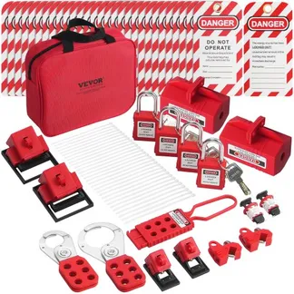 VEVOR Elektrisches Lockout-Tagout-Kit, 47-teiliges Sicherheits-Loto-Kit mit Vorhängeschlössern, Haspen, Etiketten, Nylonbändern, Steckerverriegelungen, Leistungsschalterverriegelungen und Tragetasche VEVOR Elektrisches Lockout-Tagout-Kit, 47-teiliges Sicherheits-Loto-Kit mit Vorhängeschlössern, Haspen, Etiketten, Nylonbändern, Steckerverriegelungen, Leistungsschalterverriegelungen und Tragetasche