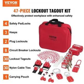 VEVOR Elektrisches Lockout-Tagout-Kit, 47-teiliges Sicherheits-Loto-Kit mit Vorhängeschlössern, Haspen, Etiketten, Nylonbändern, Steckerverriegelungen, Leistungsschalterverriegelungen und Tragetasche VEVOR Elektrisches Lockout-Tagout-Kit, 47-teiliges Sicherheits-Loto-Kit mit Vorhängeschlössern, Haspen, Etiketten, Nylonbändern, Steckerverriegelungen, Leistungsschalterverriegelungen und Tragetasche