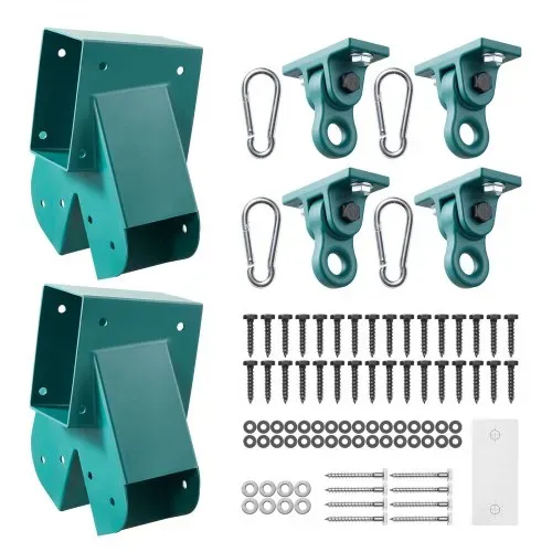 VEVOR 6 Stk. Schaukelhalterung Set, Schaukelbefestigungssatz inkl. 2 A-Form Schaukelverbinder für 94x144mm Balken 94x94mm Beine & 4 567kg Schaukelhaken, Befestigungsmaterial für Schaukel Outdoor, Grün – Bild 8